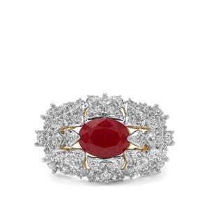 Burmese Ruby & White Zircon 9K Gold Ring ATGW 3.20cts