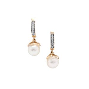 South Sea Cultured Pearl & White Zircon 9K Gold Earrings (8mm)