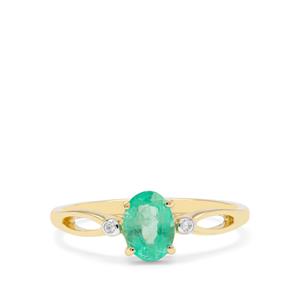 Siberian Emerald & White Zircon 9K Gold Ring ATGW 0.65ct