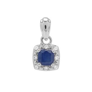 Burmese Blue Sapphire & White Zircon Sterling Silver Pendant ATGW 0.95ct