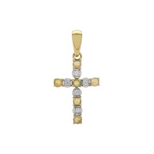 Ethiopian Opal & White Zircon 9K Gold Pendant ATGW 0.35ct