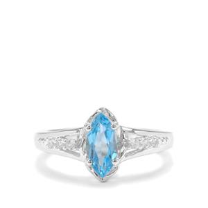 Swiss Blue Topaz Ring with White Zircon in Sterling Silver 1.22cts