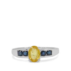 1.40ct Nigerian Yellow Sapphire & Natural Nigerian Blue Sapphire Sterling Silver Ring