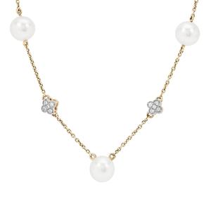 South Sea Cultured Pearl & White Zircon 9K Gold Necklace (7MM)