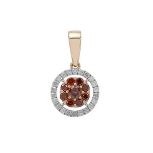 Red Diamond Pendant with White Diamond in 9K Gold 0.35ct