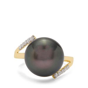 Tahitian Cultured Pearl & White Zircon 9K Gold Ring (13 MM)