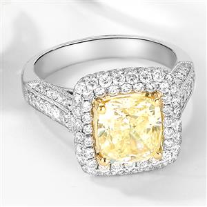 Yellow Diamond Ring with Diamond in 18k White Gold