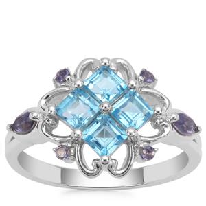 Swiss Blue Topaz Ring with Iolite in Sterling Silver 1.37cts
