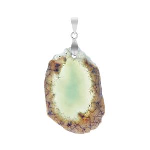 40ct Green Banded Agate Sterling Silver Pendant