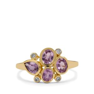 Natural Purple Sapphire & White Zircon 9K Gold Ring ATGW 1.45cts