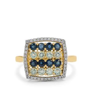 Aquaiba™ Beryl, Nigerian Blue Sapphire & White Zircon 9K Gold Ring ATGW 1.50cts