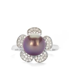 Naturally Coloured Pistachio Purple Cultured Pearl Ring with Topaz in Sterling Silver (9mm)