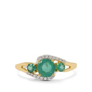 Zambian Emerald & White Zircon 9K Gold Tomas Rae Ring ATGW 1.20cts