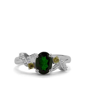 Chrome Diopside, Peridot & White Zircon Sterling Silver Ring ATGW 1.54cts