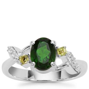 Chrome Diopside, Peridot Ring with White Zircon in Sterling Silver 1.54cts