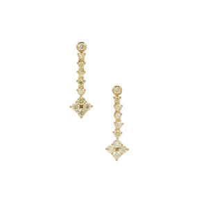 Natural Yellow Diamond Earrings with White Diamond in 9K Gold 1.03cts