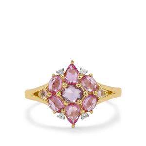 Rose Cut Pink, Purple Sapphire & White Zircon 9K Gold Ring ATGW 1.40cts