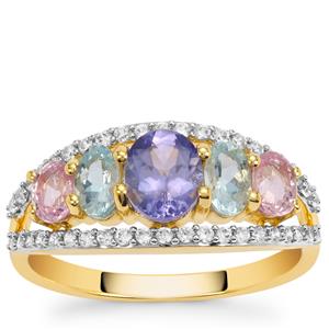 Tanzanite, Pink Sapphire 9K Gold Ring ATGW 2cts