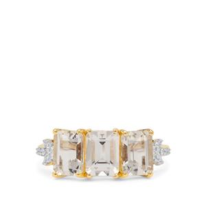 Champagne Danburite & White Zircon 9K Gold Ring ATGW 2.85cts
