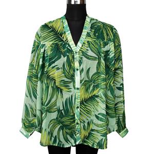 Destello 100% Polyester Chiffon Tropical Printed Shirt Green (Choice of 3 Sizes)