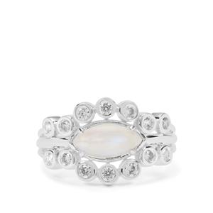 Rainbow Moonstone & White Zircon Sterling Silver Ring ATGW 2.05cts