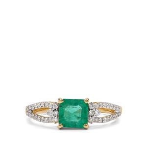 Zambian Emerald & Diamond 18K Gold Ring MTGW 1.42cts