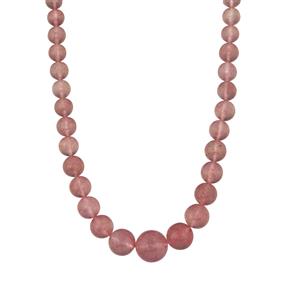 160cts Strawberry Quartz Sterling Silver Graduated Necklace 