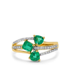 Panjshir Emerald & Diamonds 18K Gold Lorique Ring MTGW 1.30cts
