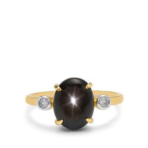 Black Star Sapphire & White Zircon 9K Gold Ring ATGW 3.85cts