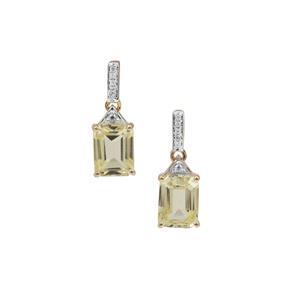 Minas Novas Hiddenite & White Zircon 9K Gold Earrings ATGW 3.80cts