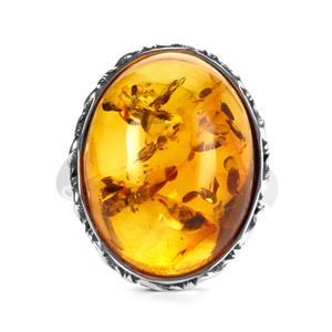 Baltic Cognac Amber Ring in Sterling Silver