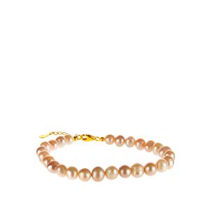 Naturally Papaya Freshwater Cultured Pearl Gold Tone Sterling Silver Bracelet (7.50 x 6mm)