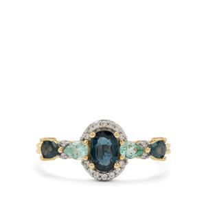 Nigerian Blue Sapphire, Aquaiba™ Beryl & White Zircon 9K Gold Ring ATGW 1.35cts