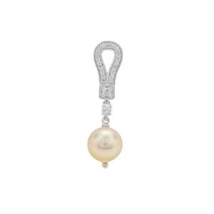 Golden South Sea Cultured Pearl & White Zircon Sterling Pendant (10MM)