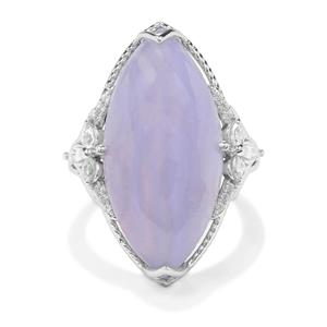 Blue Lace Agate & White Zircon Sterling Silver Ring ATGW 16.18cts
