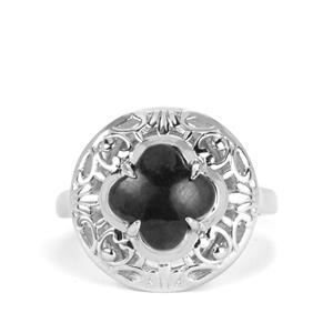 4.34ct Natural Black Burmese Jade Sterling Silver Ring 