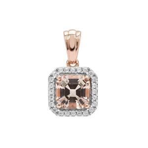 Asscher Cut Peach Morganite Pendant with White Zircon in 9K Rose Gold 1.65cts