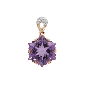 Snowflake Cut Ametista Amethyst Pendant with Diamond in 9K Gold 7.50cts