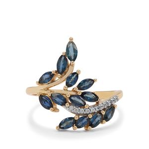 Natural Nigerian Blue Sapphire & White Zircon 9K Gold Ring ATGW 1.45cts