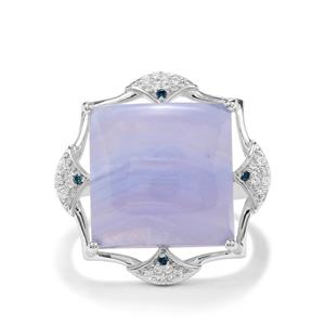 Blue Lace Agate, White Zircon & Blue Diamond Sterling Silver Ring ATGW 14.66cts