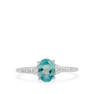 Madagascan Blue Apatite & White Zircon Sterling Silver Ring ATGW 1.25cts