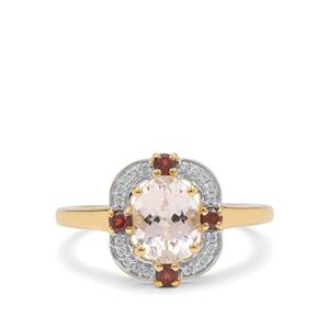 Rose Danburite, Rajasthan Garnet & White Zircon 9K Gold Ring ATGW 1.50cts