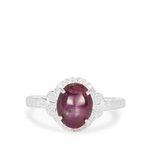 Bharat Star Ruby Ring with White Zircon in Sterling Silver 3.74cts