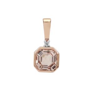 Asscher Cut Peach Morganite Pendant with White Zircon in 9K Rose Gold 1.35cts