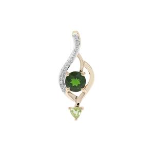 Chrome Diopside, Peridot Pendant with White Zircon in 9K Gold 0.95ct