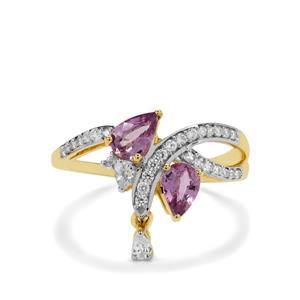 Natural Purple Sapphire & White Zircon 9K Gold Ring ATGW 1.25cts