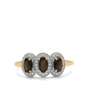 Black Star Sapphire & White Zircon 9K Gold Ring ATGW 1.20cts