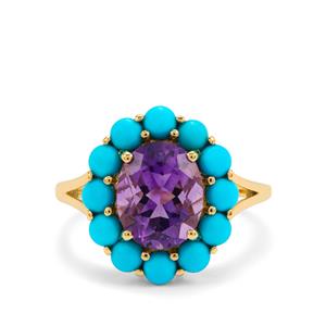 Moroccan Amethyst & Sleeping Beauty Turquoise 9K Gold Ring ATGW 4.25cts