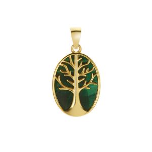 7cts Malachite Gold Tone Sterling Silver Tree of Life Pendant 