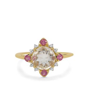 Hyalite, Pink Sapphire and White Zircon 9K Gold Ring ATGW 1.85cts